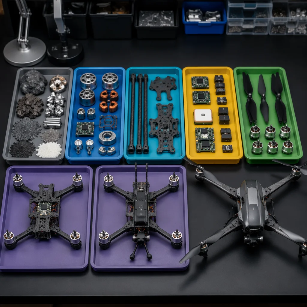 Conceptual layered UAV supply-chain illustration
