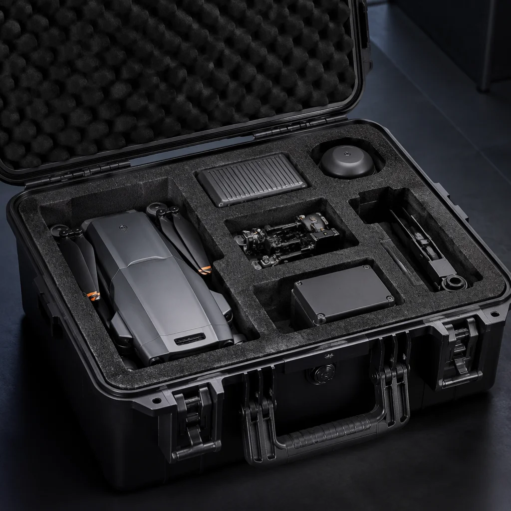 Protective foam-lined shipping case for UAV electronics and components
