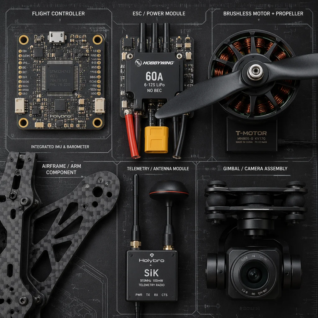 Conceptual UAV component system architecture showing six interconnected layers