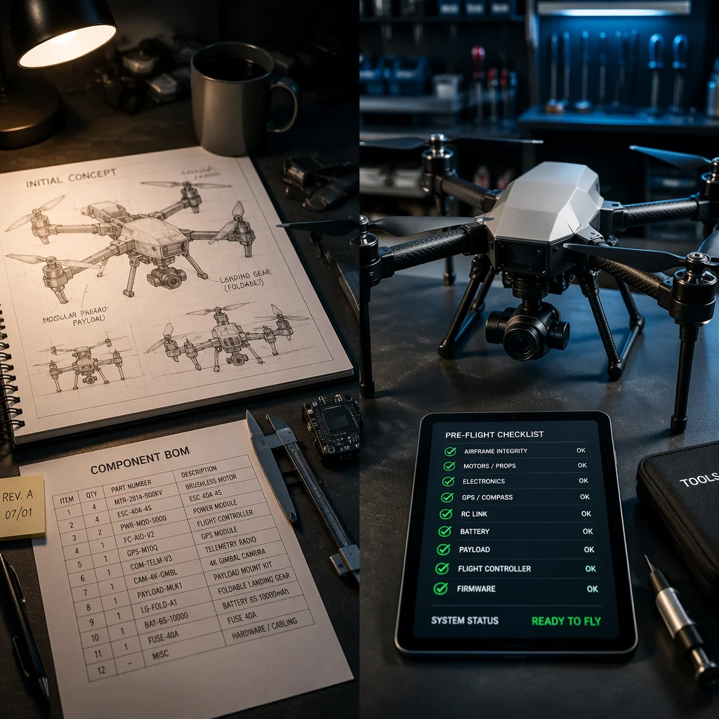 Conceptual UAV engineering workflow showing the six-step development and delivery process